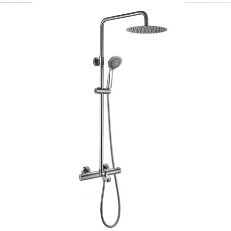 Columna de ducha extralarga GAS con grifería termostática. Tubo telescópico regulable en altura de 100 a 150 cm. exclusiva para bañeras. Rociador y ducha de mano diseño redondo. Repuestos garantizados Kibath