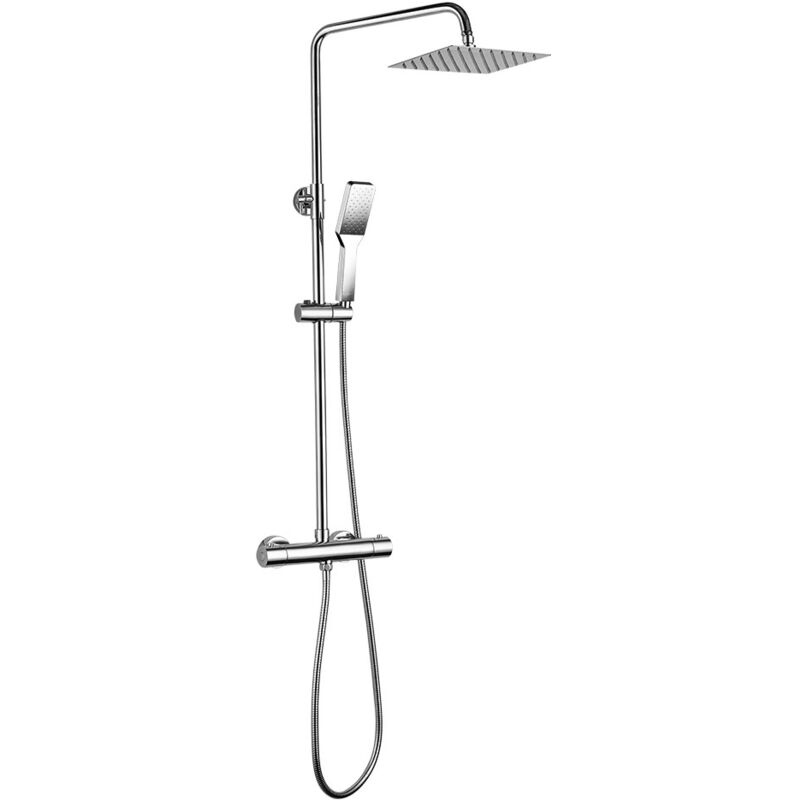 

Columna de ducha extralarga MOL con grifo termostático y tubo redondo extensible de 100 a 150 cm. ideal con bañera. Rociador y ducha de mano