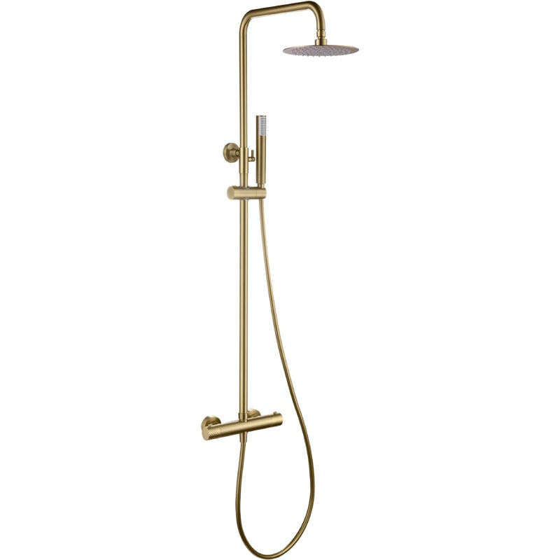 Barre de douche thermostatique - Robinets de salle de bain thermostatiques - Ensemble de barre de douche en or brossé avec pulvérisateur