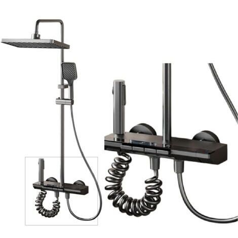 Columna de ducha gris - Columna de ducha de altura ajustable, 4 modos, cabezal de ducha, chorro, grifo, cabezal de ducha