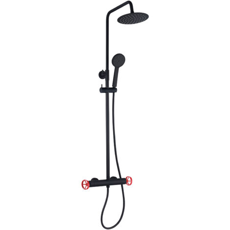 Columna de Ducha K2O Chillout Delta 83-119cm Diseño Redondo Negro/Rojo - Grifo, Altura Regulable, Ducha de Mano y Picos Antical