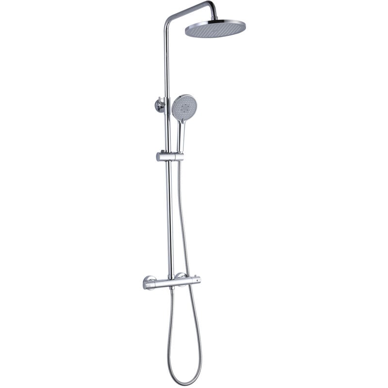 Colonne de Douche K2O Chillout River 83-119 cm Design Rond avec Robinet Mitigeur Thermostatique, Hauteur Réglable, Pommeau de Douche et Douchette à