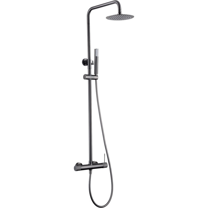Ensemble barre de douche monocommande extensible - Colonne de douche monocommande avec pomme de douche, poignée de douche, couleur Black Gun Metal