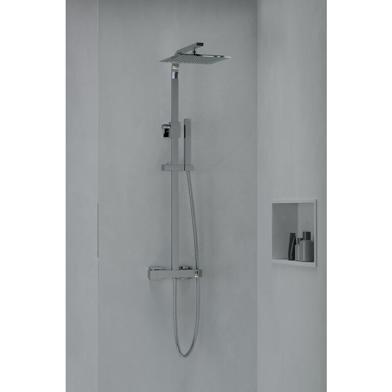 AQG - Columna de Ducha Luxor con termostática, Rociador acero inoxidable AISI304 de 20x20 cm. - Cromo