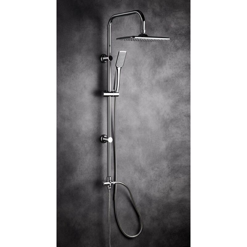 Columna de ducha en puente con ducha cervical rectangular, con desviador incluido, grifo no incluido, soportes de pared ajustables