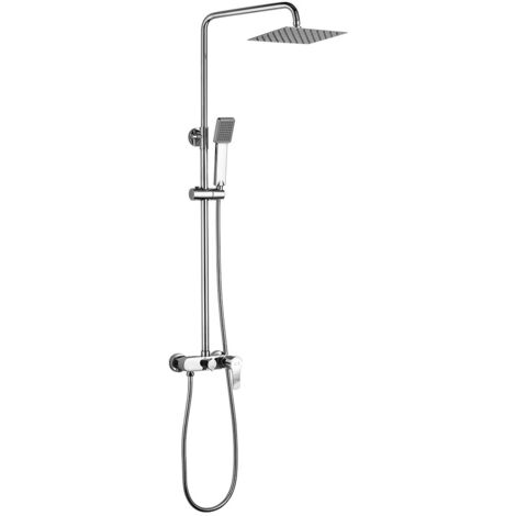 Columna de ducha monomando extralarga VER y tubo redondo extensible regulable en altura de 100 a 150 cm. Ducha de mano para hidromasaje y rociador cuadrados. Recambios garantizados Kibath