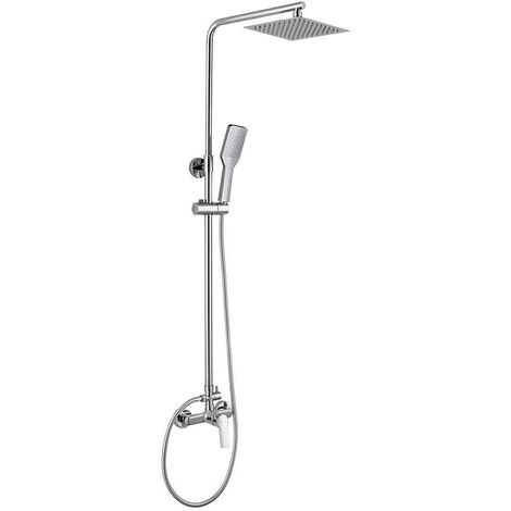Columna de ducha monomando modelo SIO tubo redondo extensible regulable en altura de 80 a 120 cm. Incluye ducha de mano y rociador con diseño cuadrado. Recambios garantizados Kibath