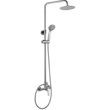 Columna de ducha monomando MON Bluetooth para escuchar música y llamadas, tubo redondo extensible regulable en altura de 80 a 120 cm. Acabados en blanco y cromo brillo. Recambios garantizados Kibath