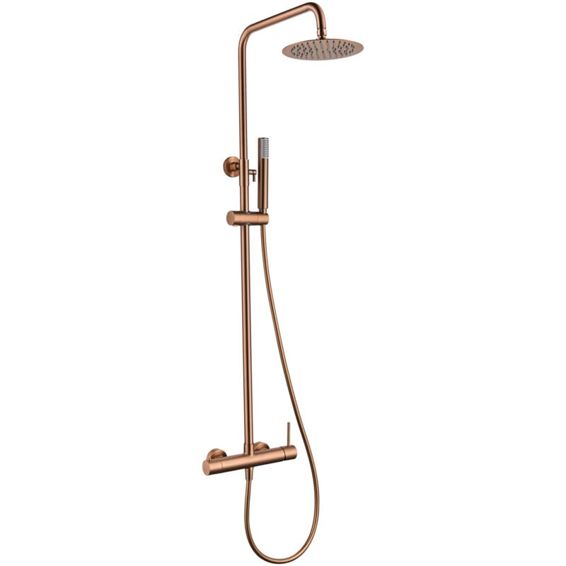 Colonne de douche avec mitigeur inox intégré - Pommeau de douche extra plat - Robinetterie de salle de bain en cuivre - Or Rose Brossé