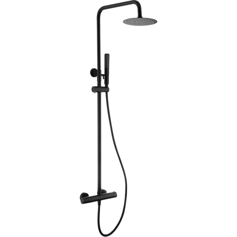 Barre de douche thermostatique - Colonne de douche avec douchette, commande et support avec contrôle de température Couleur Noir Mat