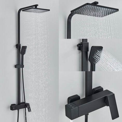 SUGUWORD Columna de Ducha Negra Sistema de Ducha de Pared con Cabezal de Ducha Ducha de Mano Grifo de Baño