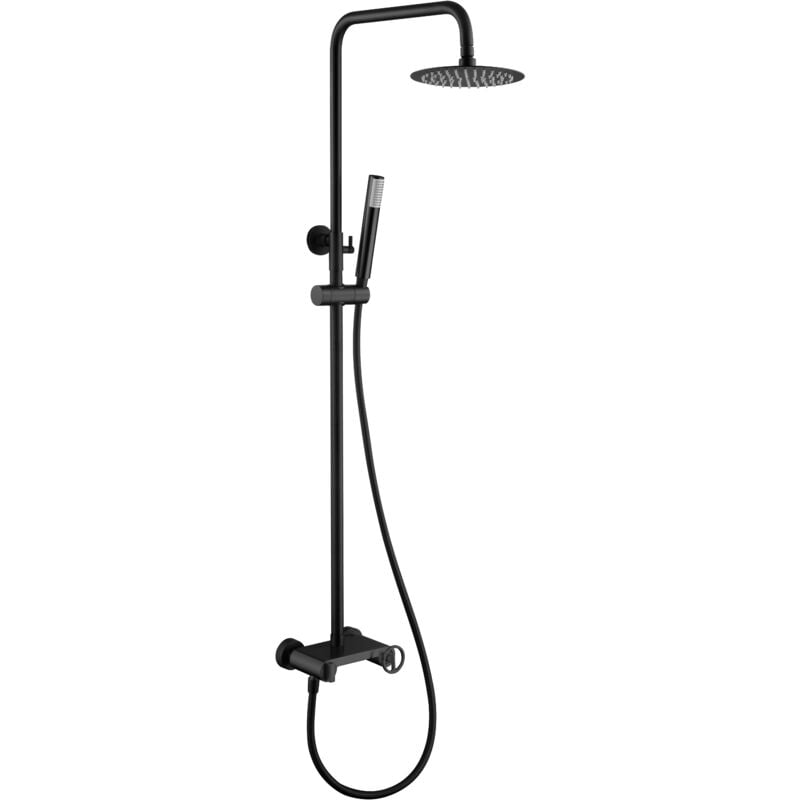 Ensemble de barre de douche monocommande extensible - Colonne de douche avec douchette et poignée - Robinetterie de Salle de Bain Noir Mat