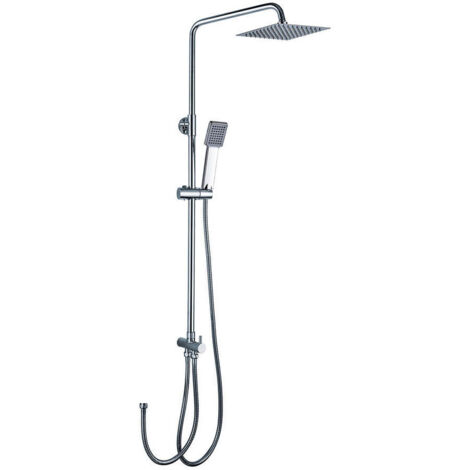 Columna de ducha SIN GRIFERÍA extensible de 80 a 120 cm AZ. Se conecta a grifos de ducha estandar. Incluye desviador, 2 flexos de 60cm y 175cm, ducha de mano y rociador superior con diseño cuadrado Kibath