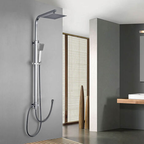 Columna de ducha SIN GRIFERÍA extensible de 80 a 120 cm. cuadrada extraplana. Se conecta a grifos de ducha estandar. Incluye desviador, 2 flexos de 60cm y 175cm, ducha de mano y rociador superior Kibath