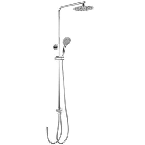 Columna de ducha SIN GRIFERÍA extensible de 80 a 120 cm. Se conecta a grifos de ducha estandar. Incluye desviador, 2 flexos de 60cm y 175cm, ducha de mano hidromasaje y rociador superior redondos Kibath