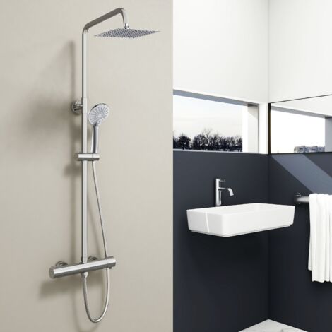 Columna de Ducha Termostática AICA Cromado  Alcachofa Redonda Grande  Barra Regulable 73-115 cm  Sistema de Ducha Superior