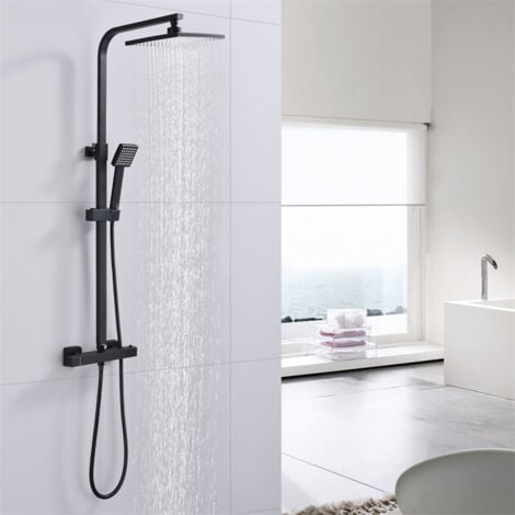 Columna de ducha termostática de latón negro mate con altura ajustable – Conjunto de ducha completo