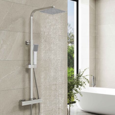 Columna de Ducha Termostática Ducha Casa cromado alcachofa cuadrada y ducha superior grande
