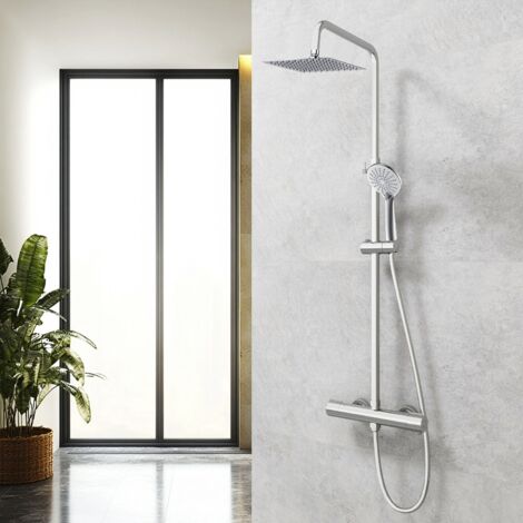 Columna de Ducha Termostática Ducha Casa Cromado, Alcachofa Redonda + Rociador Superior Grande 20 cm