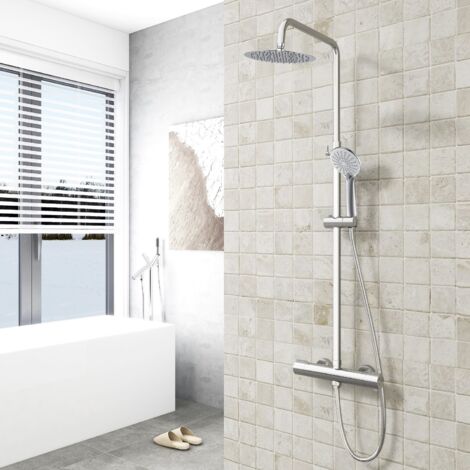Columna de Ducha Termostática Ducha Casa Cromado, Alcachofa Redonda + Rociador Superior Grande 20 cm