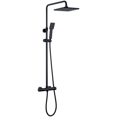 Columna de ducha termostático negro mate cuadrada. Tubo regulable en Altura de 83 a 120 cm.