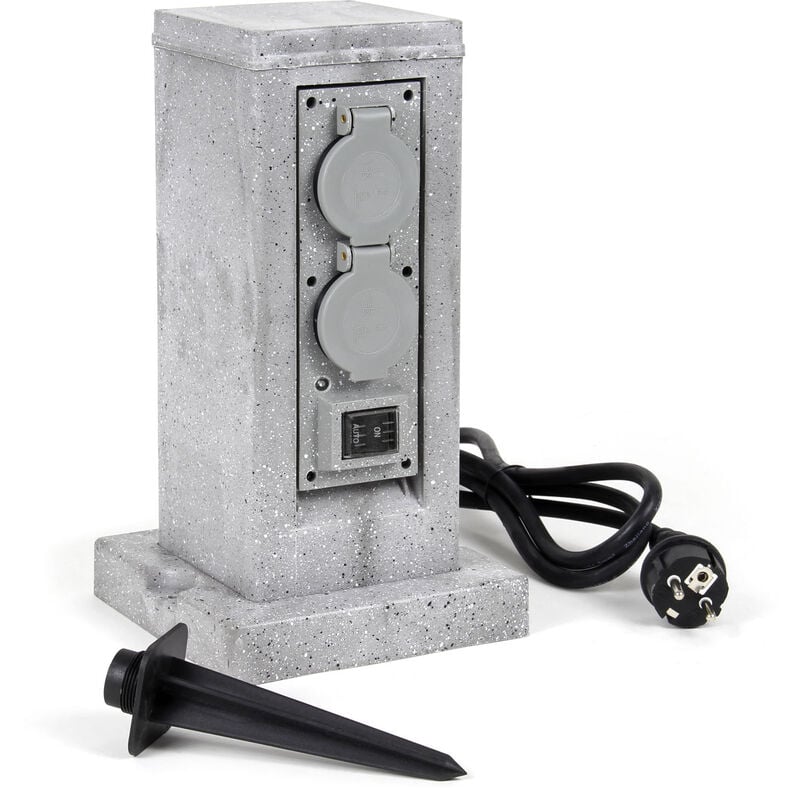 

Columna de enchufes para jardín efecto granito con 4 tomas, IP44, sensor crespuscular y cable 1,5m