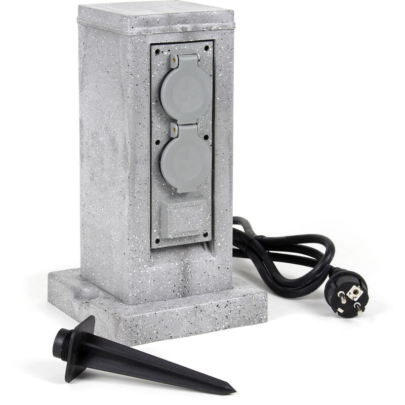 

Columna de enchufes para jardín efecto granito con 4 tomas para exterior, IP44, estaca y cable 1,5m