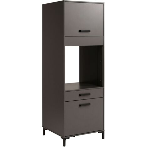Columna de Horno de Cocina Smoke Estilo Industrial en Color Gris con 1 Cajón y 2 Puertas 63x188x60 cm