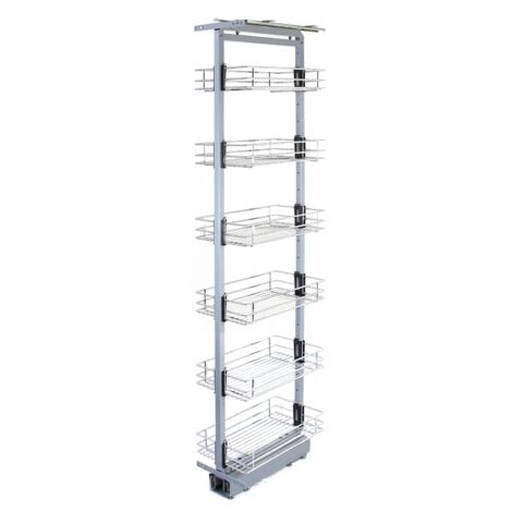 Columna Despensero Extraíble de Cocina en Acero Inoxidable con 6 Cestos 46cm x 25,2cm x 190-220cm Altura Regulable Armario Mueble Almacenaje Almacenamiento Cocina con Tornillos y llave Allen Gratis