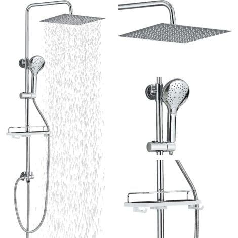 SUGUWORD Columna Ducha , Columna de Ducha con Grifo y 30x30cm Rociador de Ducha, Duchas de Baño Columna Altura Adjustable entre 80-120cm