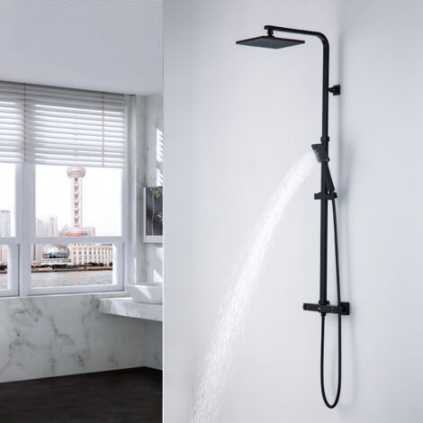 Columna Ducha con Termostática 38℃, Auralum Conjunto de Ducha con Termostática Mezclador, Set de Ducha con Rociadores de ducha y Ducha de Mano, Barra de ducha Ajustable