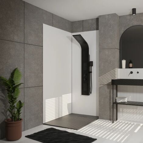 AURLANE Columna Ducha Efecto Lluvia - 140x20cm - Acero Inoxidable Negro Cepillado