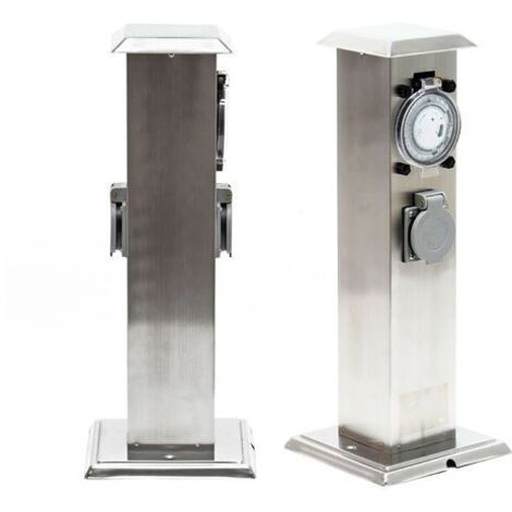 Columna enchufes jardín 2 Tomas corriente Acero inoxidable Temporizador Accesorios exterior IP44