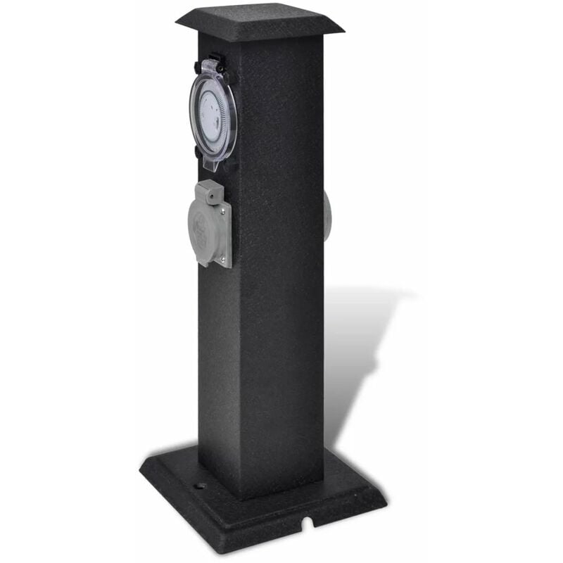 

Columna negra con enchufe y temporizador para el jardin