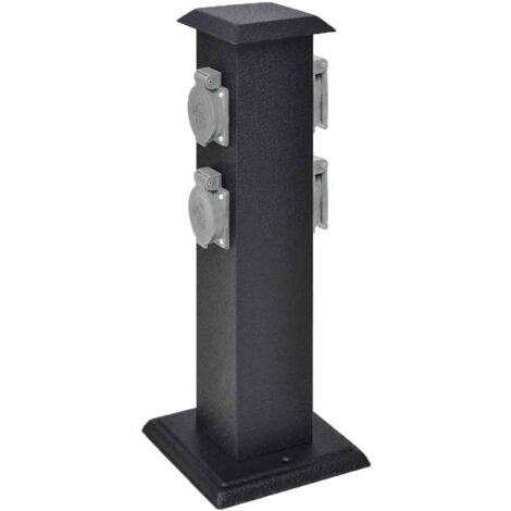 Columna negra con enchufes para el jardín