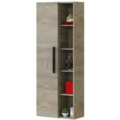 Columna suspendida Buñol para baño con una puerta y estantes acabado roble 135 cm(alto) 50 cm(ancho) 25 cm(largo)