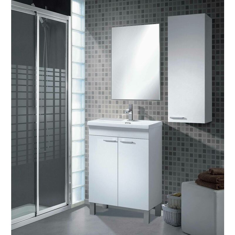 

Columna de baño suspendida de una puerta y una balda interior, color blanco brillo, 30 x 85 x 25 cm.