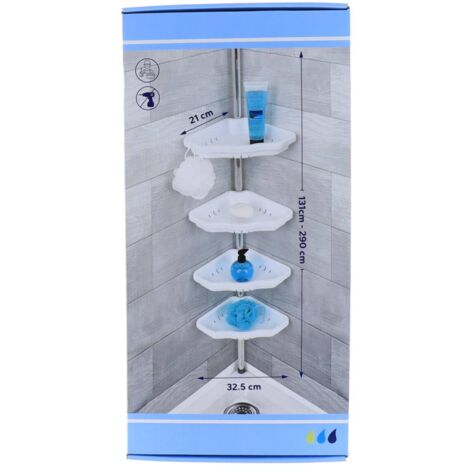 Columna telescópica de aluminio + 4 estantes + 1 jabonera - blanco - Tendance