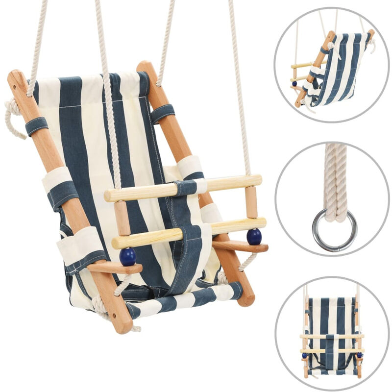 

Columpio de bebe con cinturon de seguridad algodon madera azul