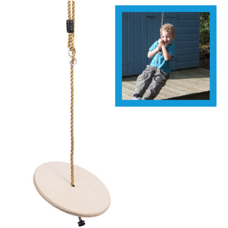 Columpio de disco de madera grande con asiento redondo y cuerda ajustable para niños