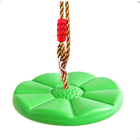 Columpio de disco de plástico verde con cuerda sedosa y resistente a la intemperie.