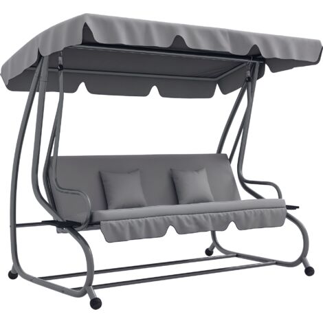 Columpio de jardín 2-en-1 con función reclinable, techo ajustable, hasta 340 kg, acero, 200x120x164 cm, gris