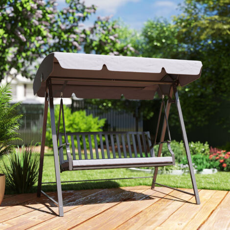 Columpio de Jardín de 3 Plazas con Toldo Ajustable Cojín y Estructura de Acero Carga 360 kg 205x133x181 cm Gris