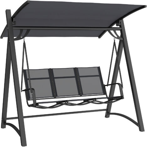 Columpio de jardín de 3 plazas con toldo ajustable con protección UPF50+, asiento transpirable, capacidad de carga de 360 kg, 188x130x183 cm, gris.