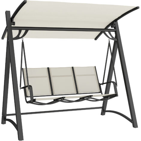Columpio de jardín de 3 plazas con toldo ajustable con protección UPF50+, asientos transpirables, capacidad de peso de 360 kg, 188x130x183 cm, color crema.