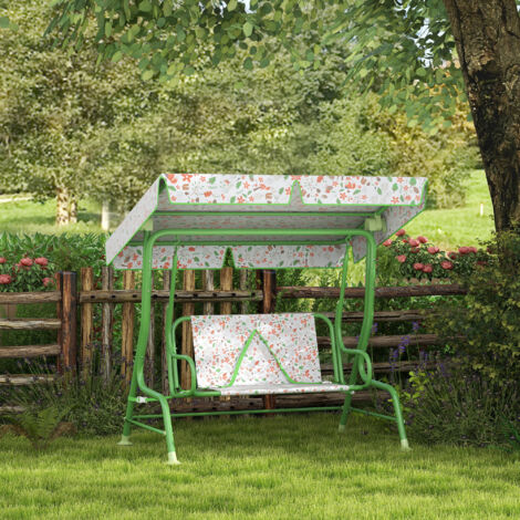 Columpio de Jardín Exterior para Niños de +3 Años con Toldo Ajustable Arnés de Seguridad 112x75x120 cm Verde