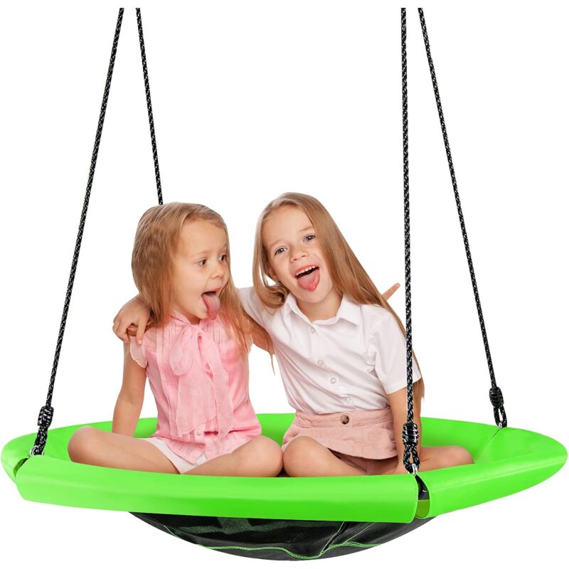 

Columpio de Nido Redondo Diámetro 100 cm con Cuerdas Regulables en Altura, Estructura de Metal y Tejido Oxford Impermeable (Verde)