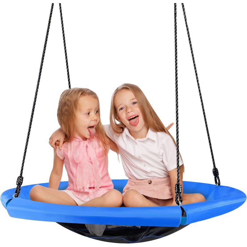 

Columpio de Nido Redondo Diámetro 100 cm con Cuerdas Regulables en Altura, Estructura de Metal y Tejido Oxford Impermeable (Azul)