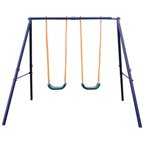 Columpio doble infantil en acero azul y verde, 259 x 188 x 180 cm, carga 90,72 kg, a partir de 3 a 8 años