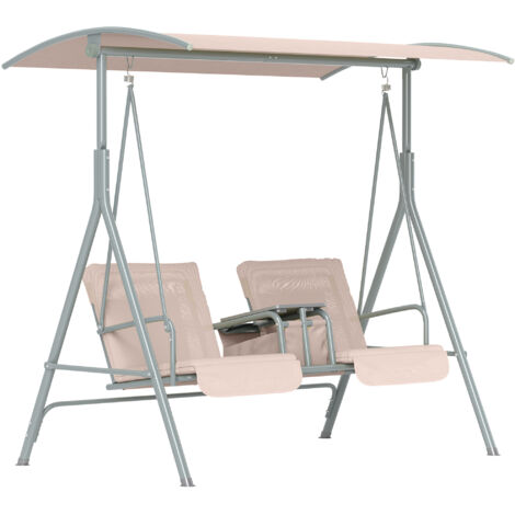 Columpio Hollywood de 2 plazas con capota, portavasos y bolsillo lateral, columpio de jardín, capacidad de carga hasta 180 kg, 175 × 112 × 165 cm, beige